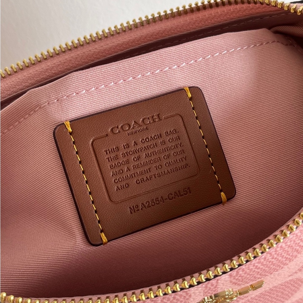 Coach Pink Signature Canvas Mini Shoulder Bag with Gold Chain - Picture 7 of 9